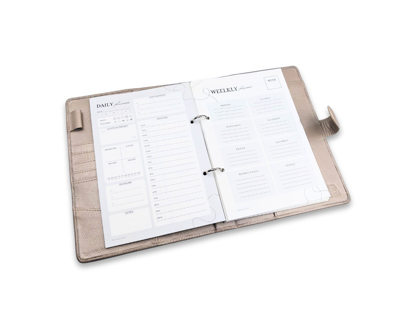 Luxury Full Grain Leather A5 Planner Binder - Champagne