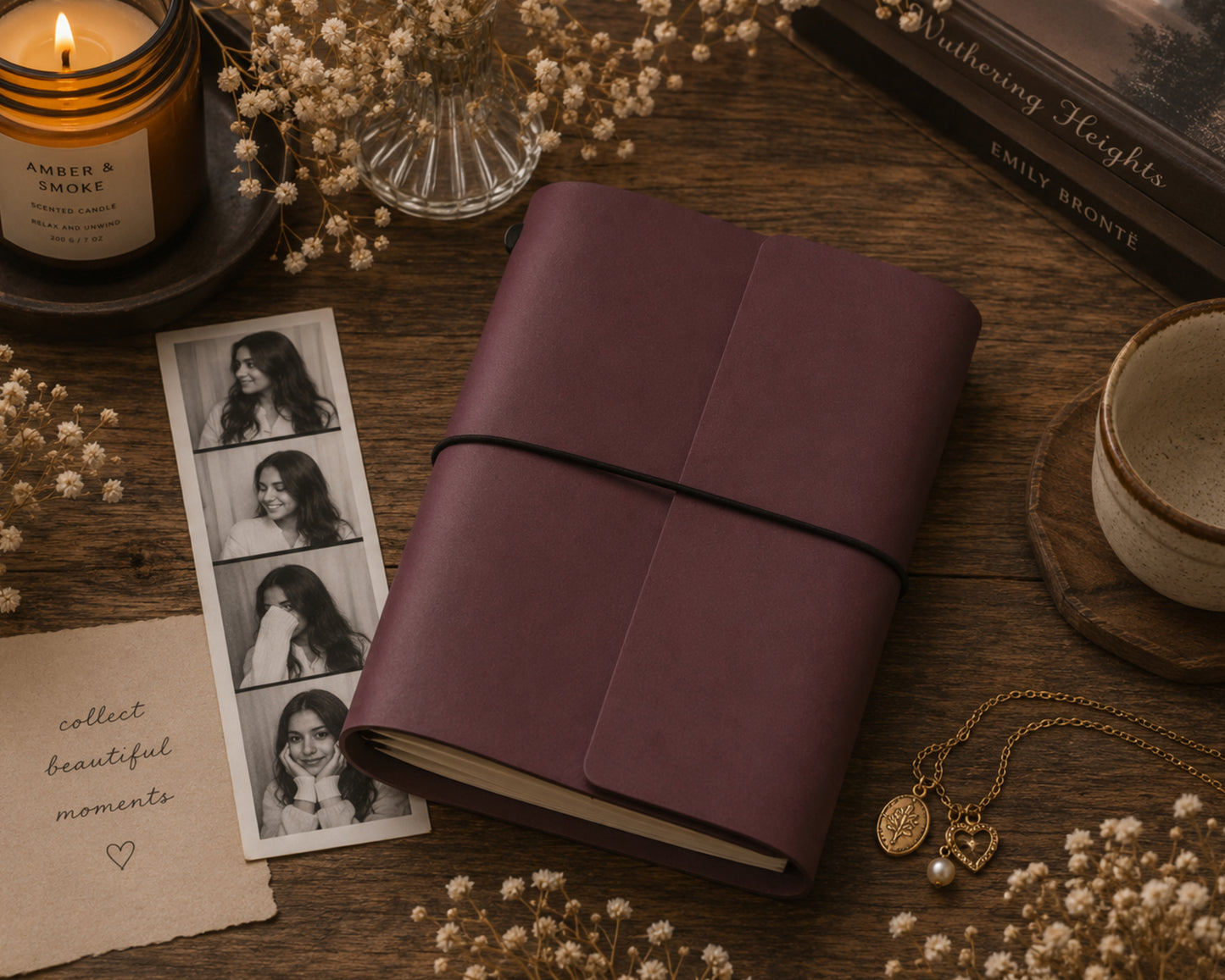 Handmade Leather Trifold Field Journal - Old Mauve - Travel Notebook (With your Name Customisation)