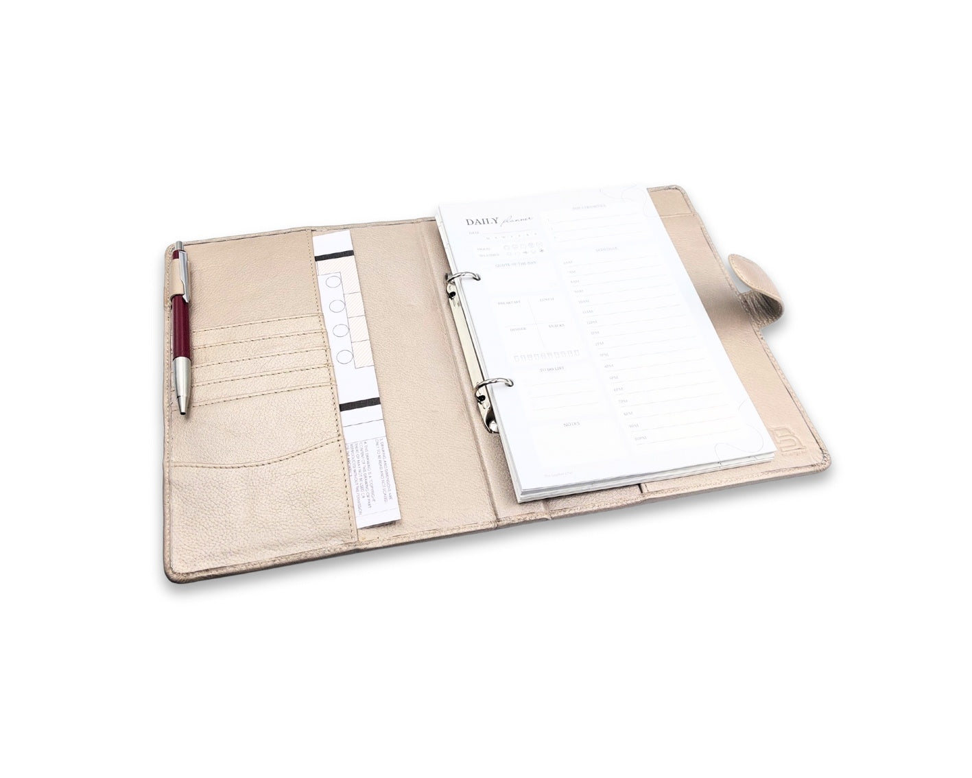 Luxury Full Grain Leather A5 Planner Binder - Champagne
