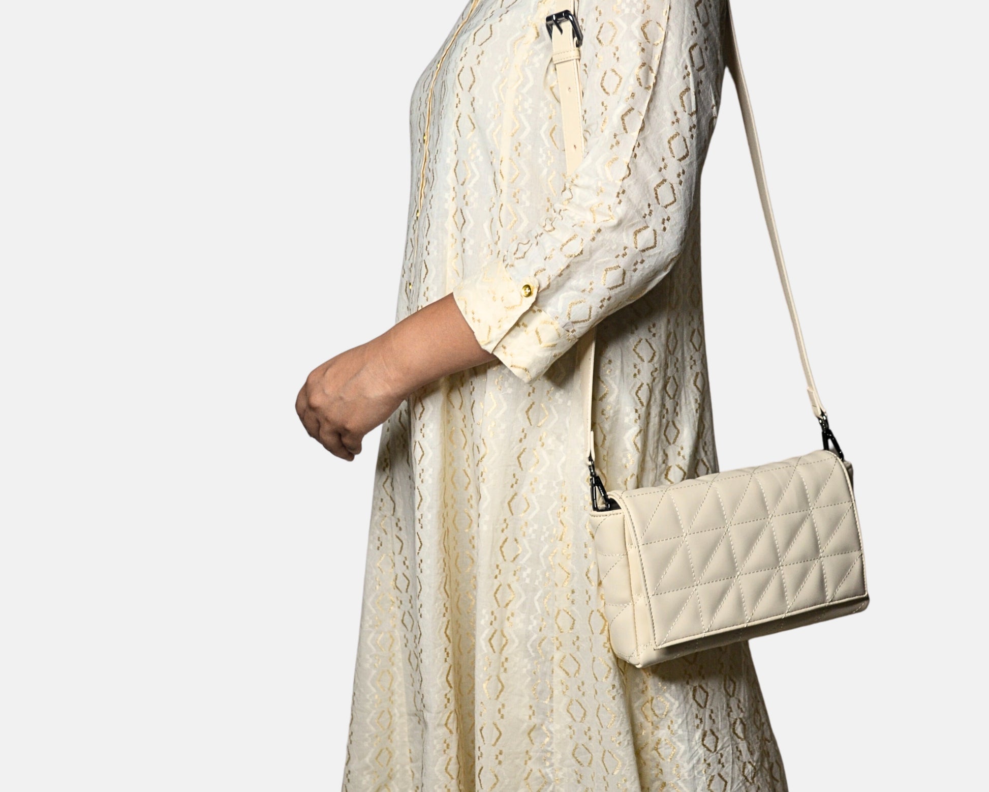 Elina Quilted Sling Bag - Ivory