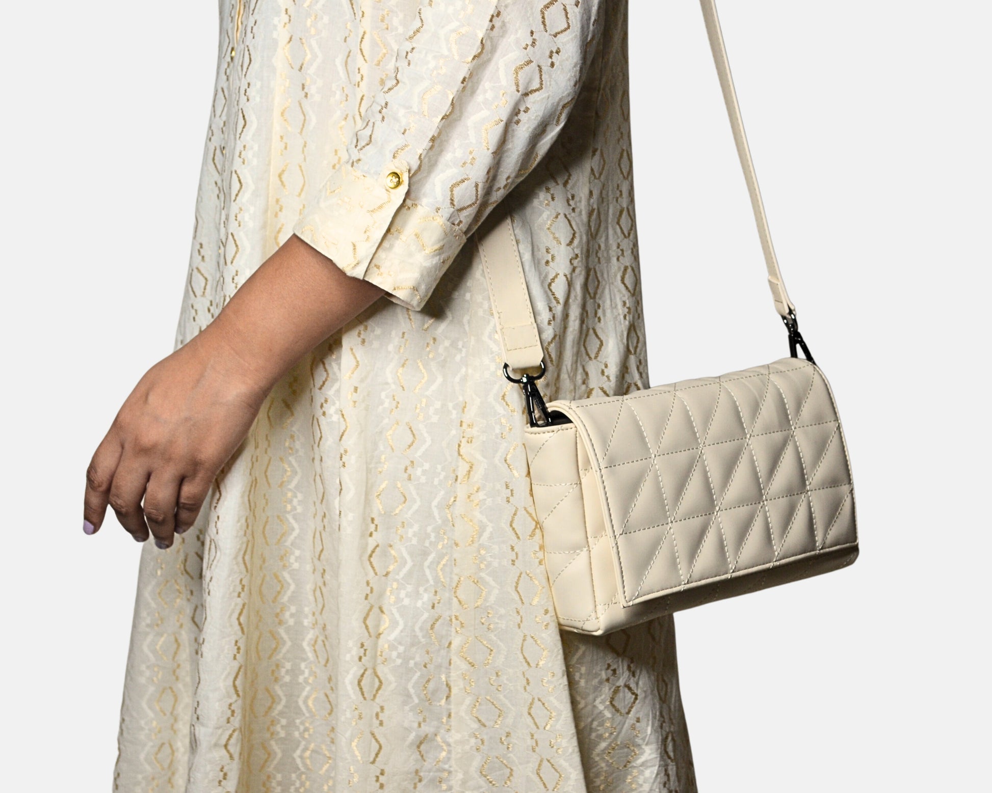 Elina Quilted Sling Bag - Ivory