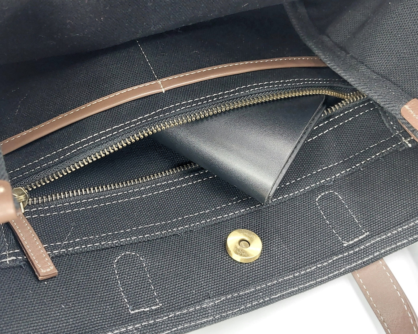 All Day Leather Canvas Tote Bag – Black & Tan