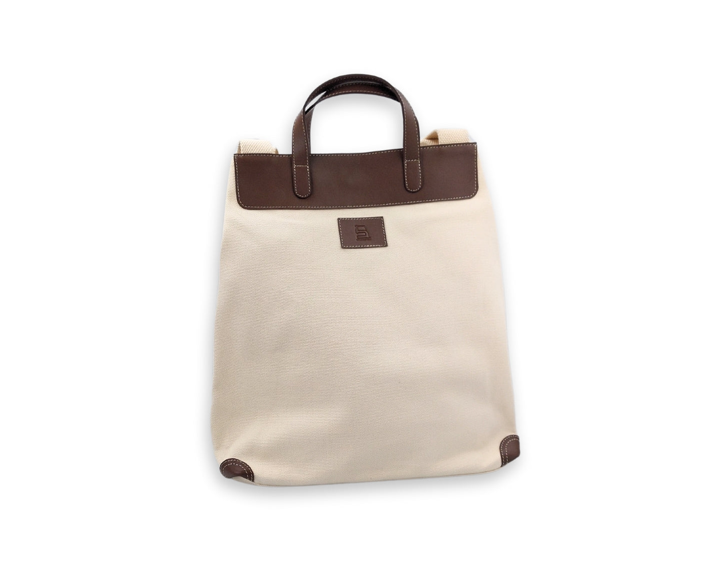 All Day Tote - White Canvas + Tan Leather
