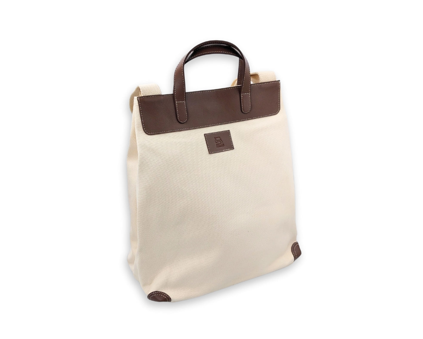 All Day Tote - White Canvas + Tan Leather