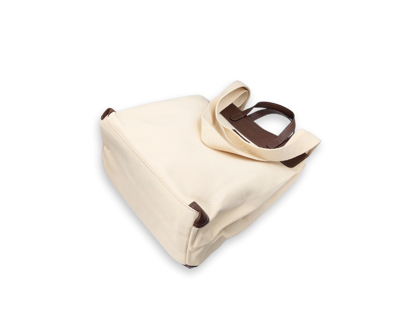 All Day Tote - White Canvas + Tan Leather