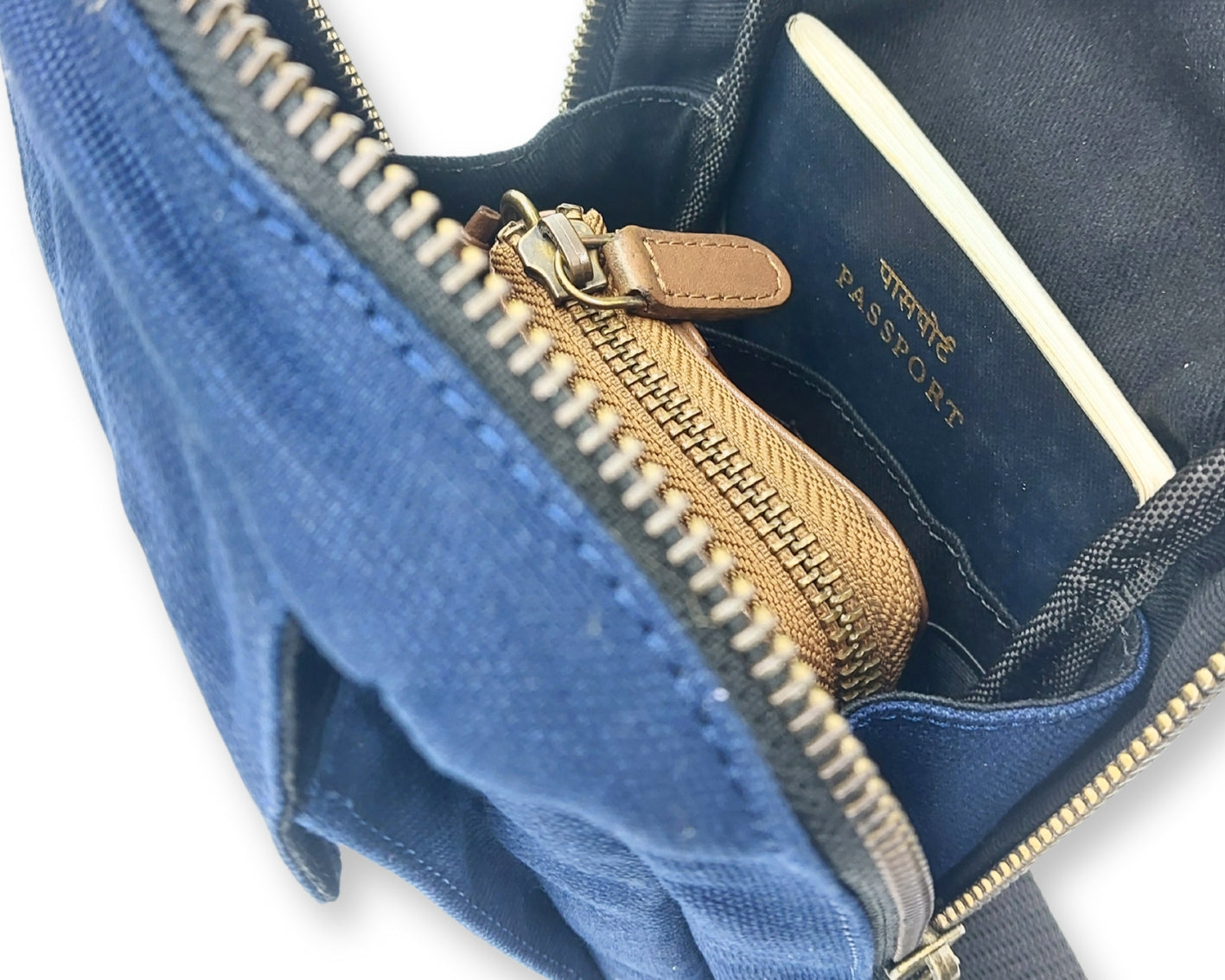 City Sling Bag - Blue (Canvas + Leather)