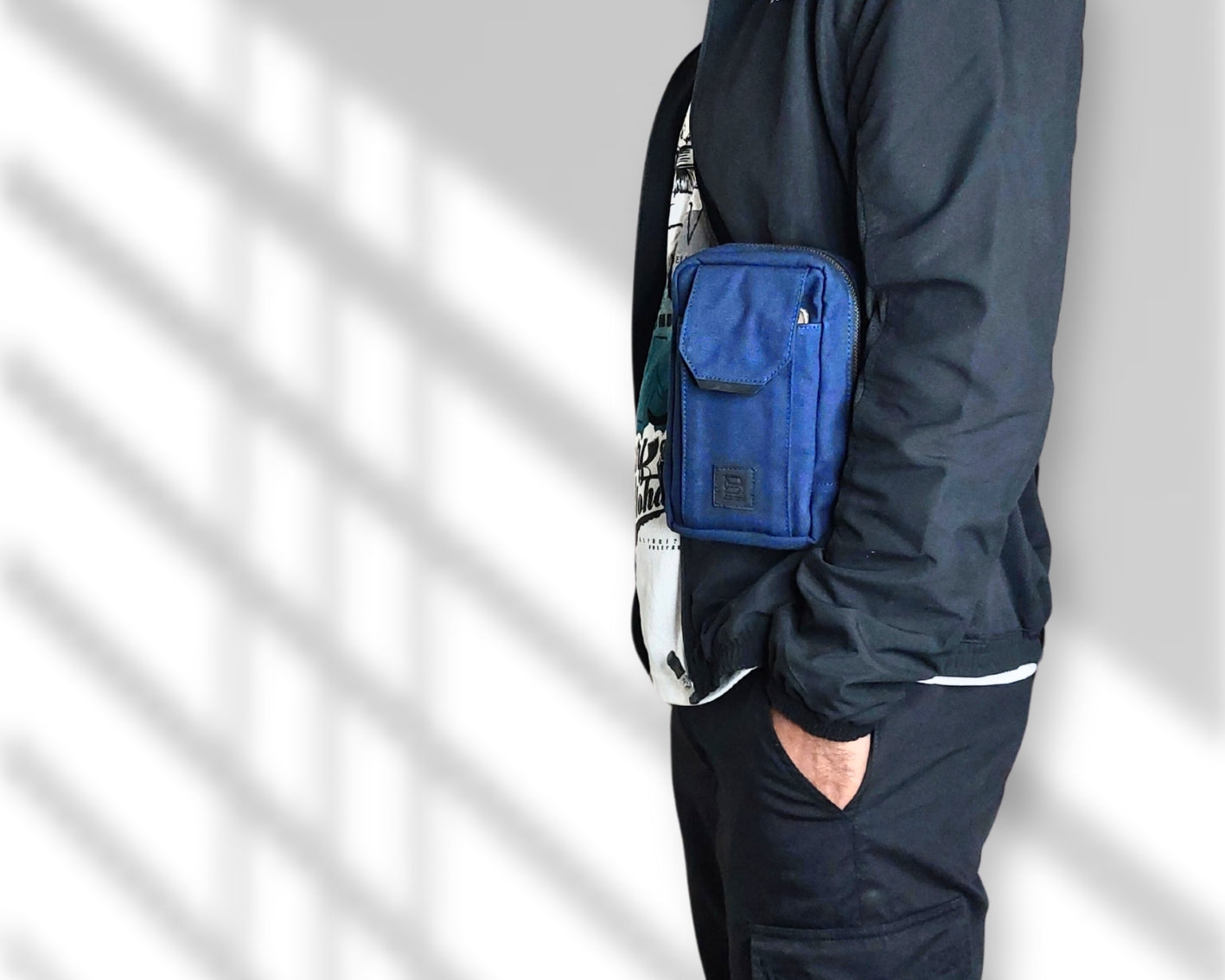 City Sling Bag - Blue (Canvas + Leather)