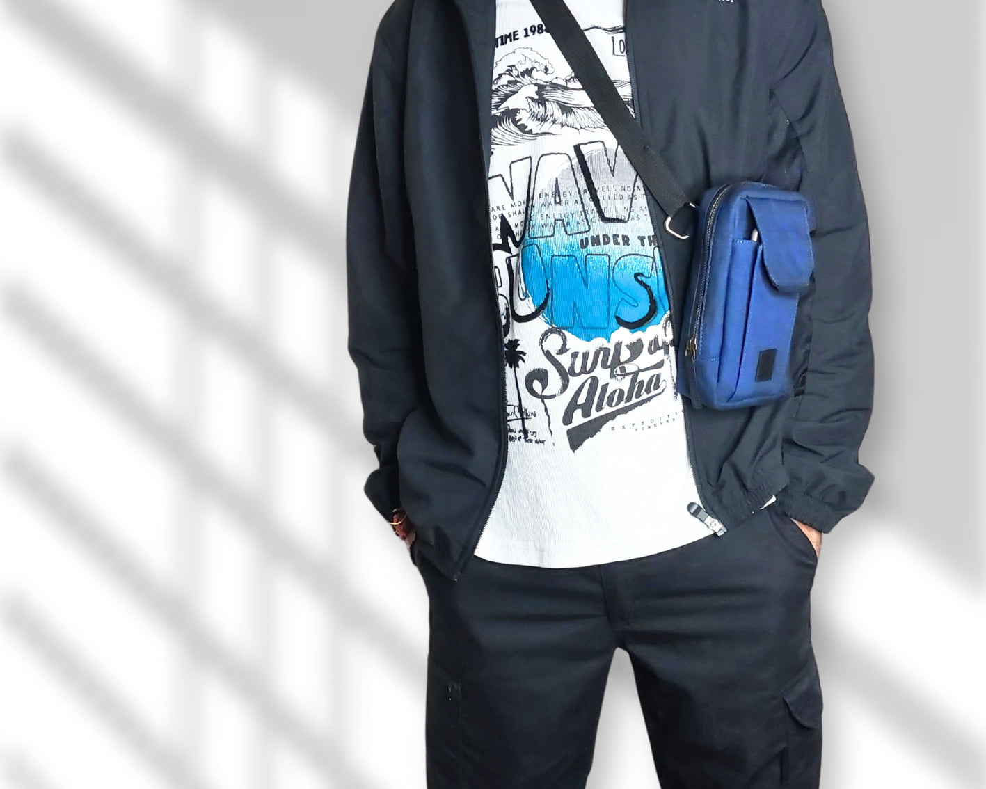 City Sling Bag - Blue (Canvas + Leather)