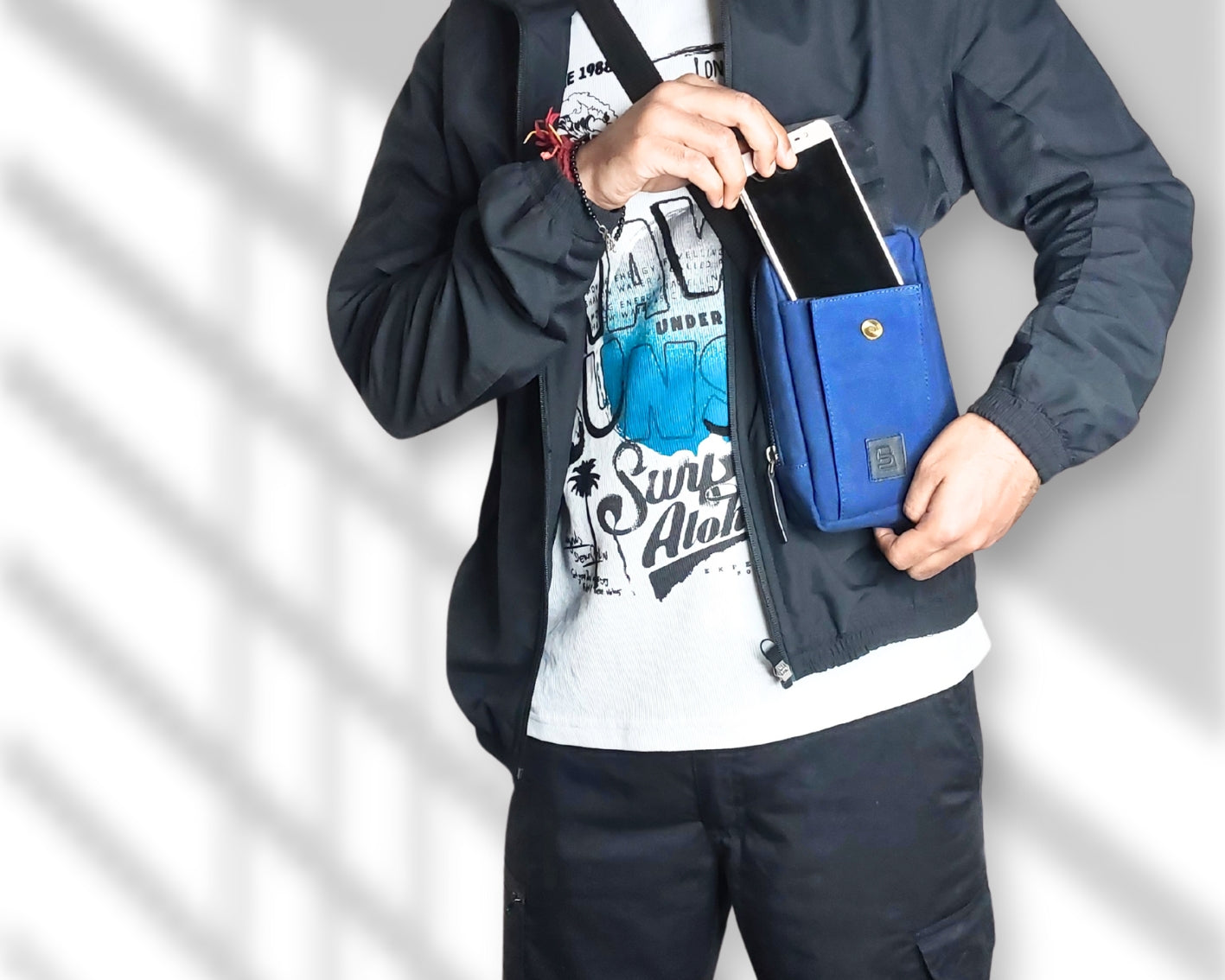 City Sling Bag - Blue (Canvas + Leather)