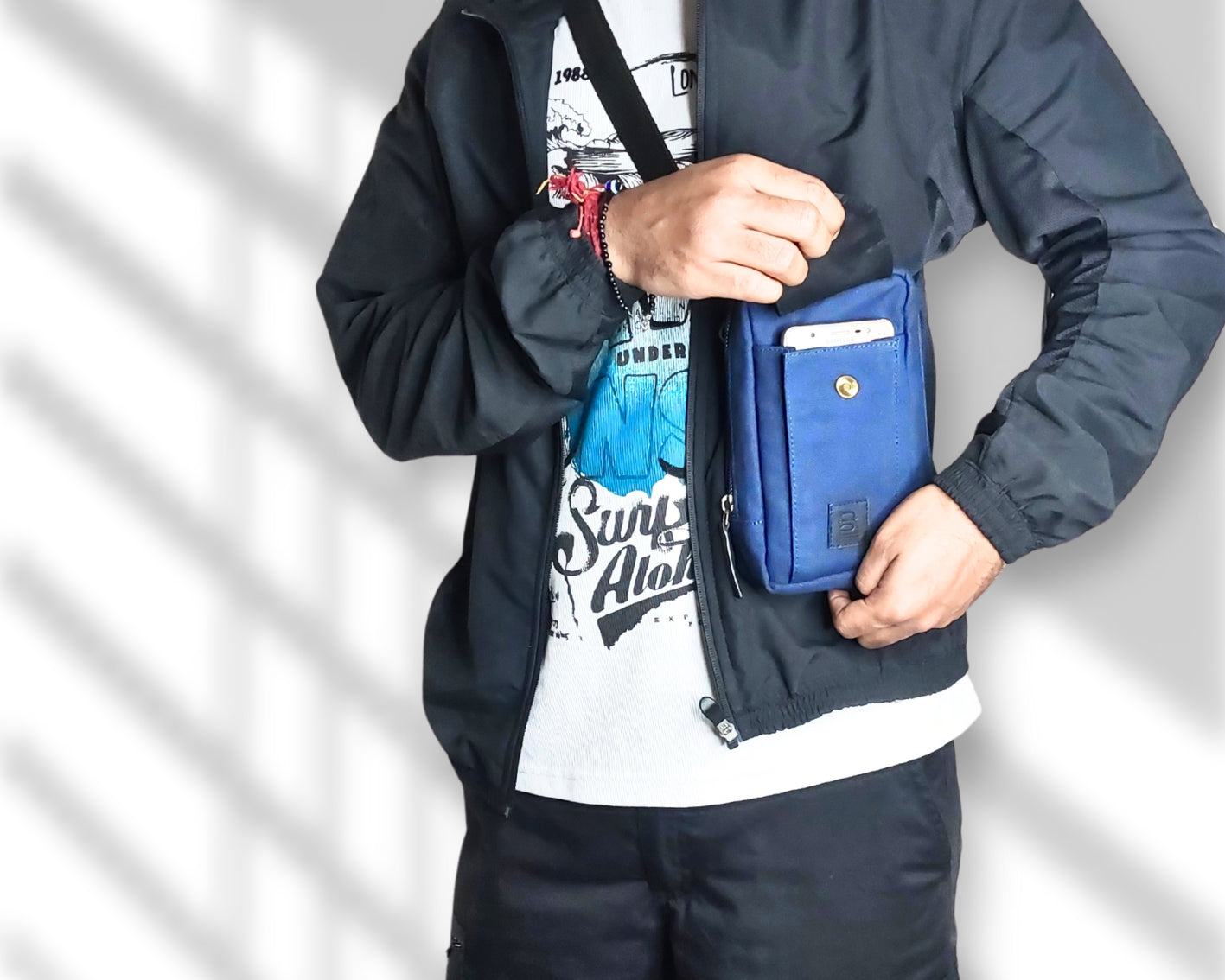 City Sling Bag - Blue (Canvas + Leather)