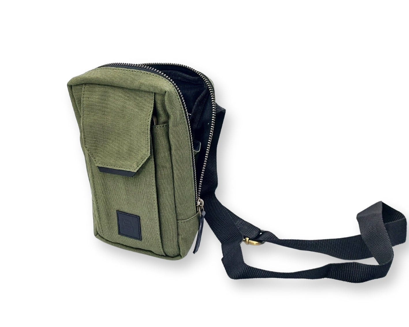 City Sling Bag - Olive (Canvas + Leather)