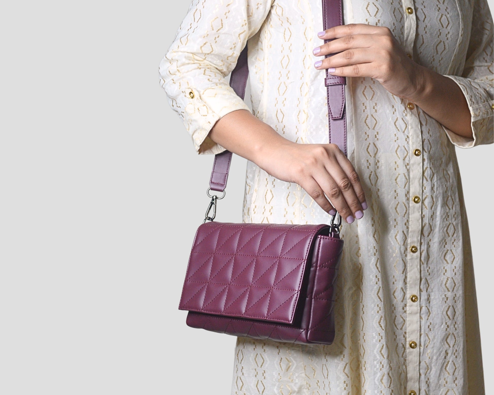 Elina Quilted Sling Bag - WINE