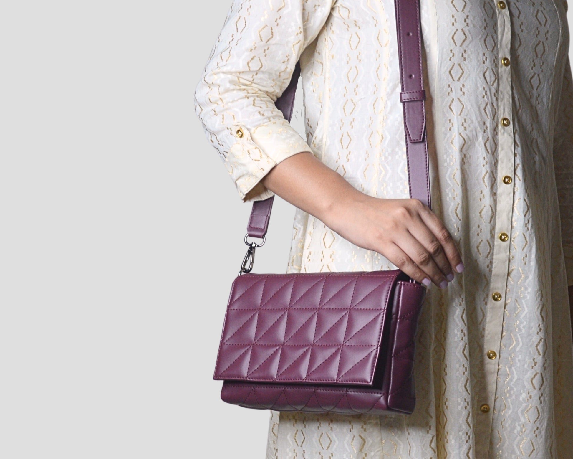 Elina Quilted Sling Bag - WINE