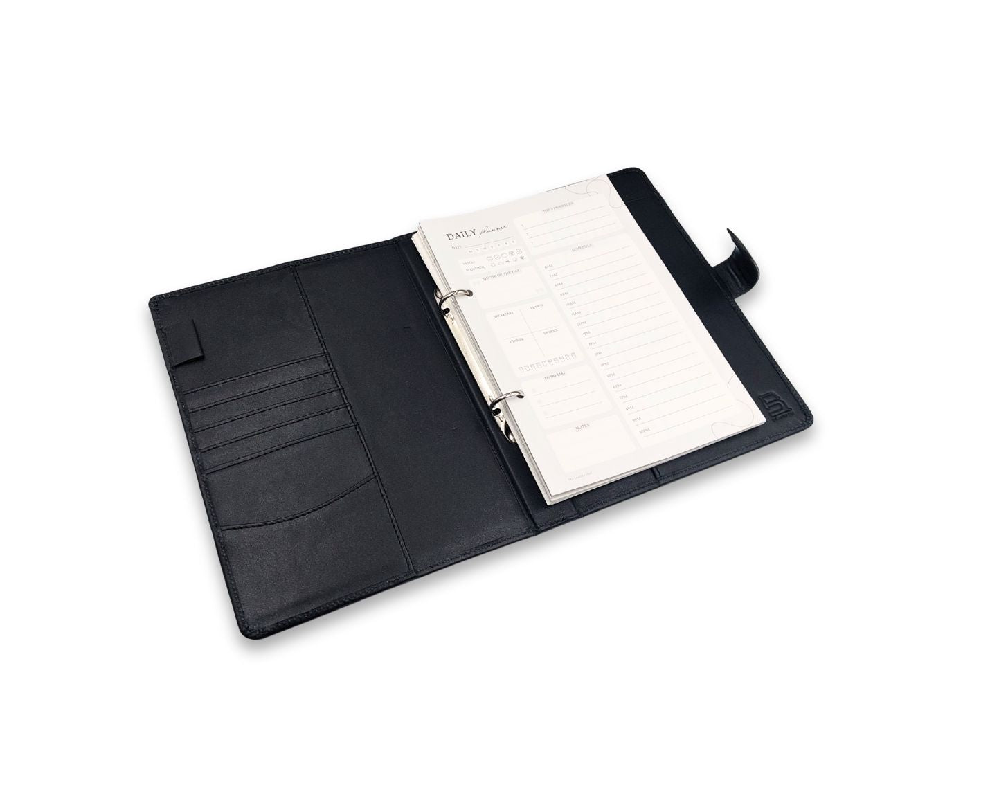 Luxury Full Grain Leather A5 Planner Binder - Black