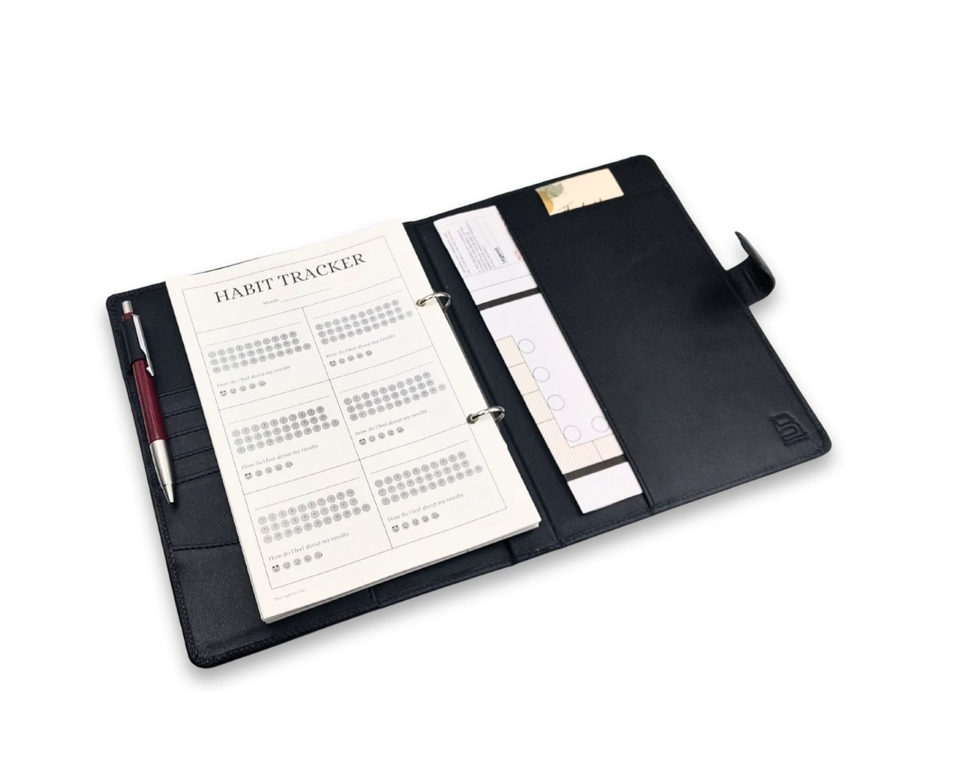 Luxury Full Grain Leather A5 Planner Binder - Black