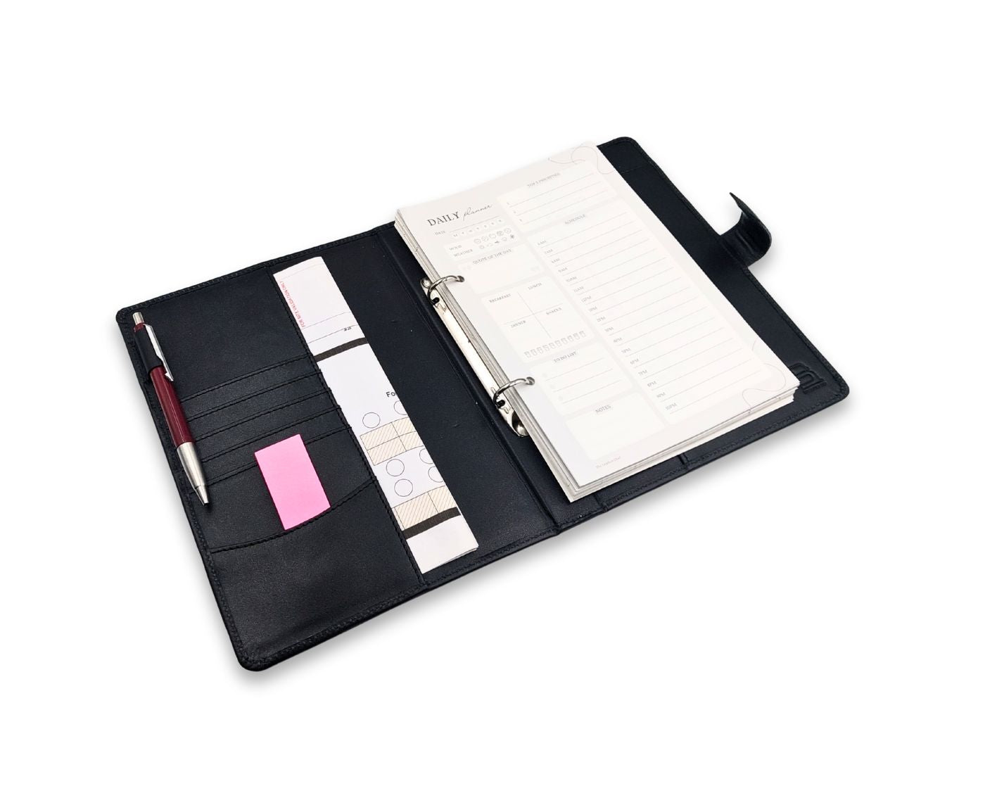 Luxury Full Grain Leather A5 Planner Binder - Black