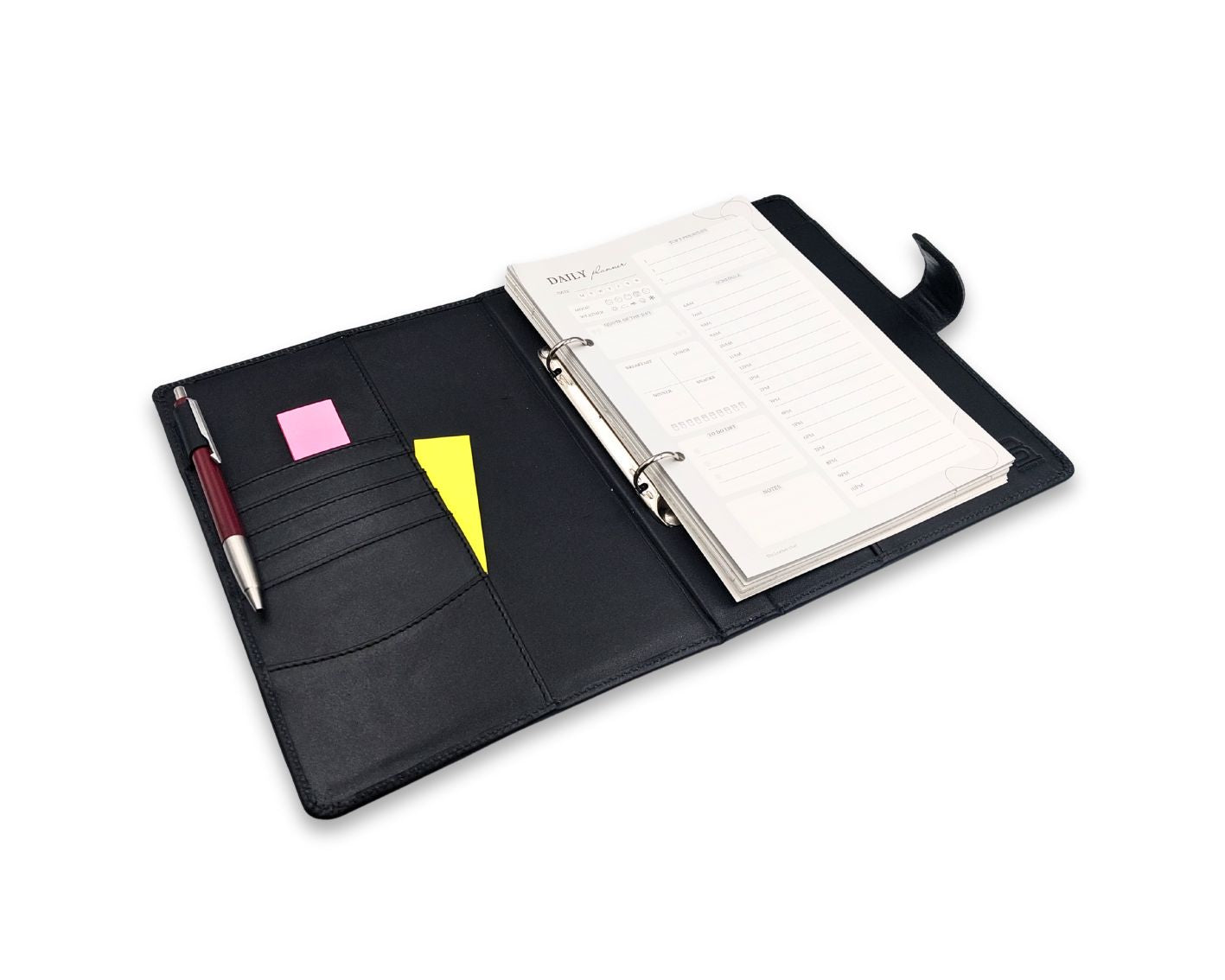 Luxury Full Grain Leather A5 Planner Binder - Black