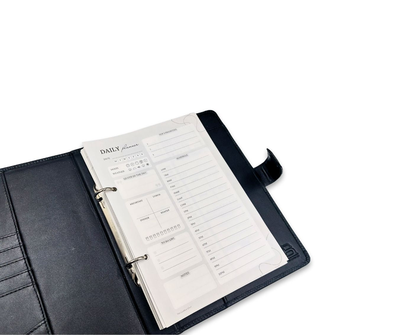 Luxury Full Grain Leather A5 Planner Binder - Black