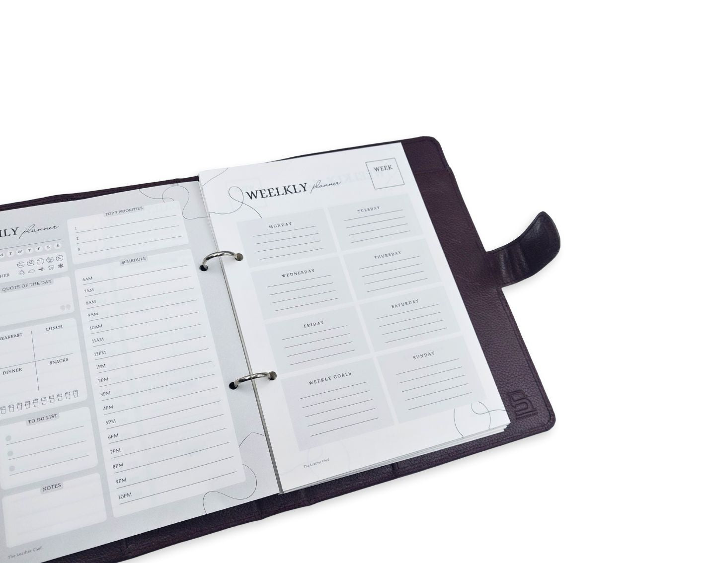 Luxury Full Grain Leather A5 Planner Binder - Wine