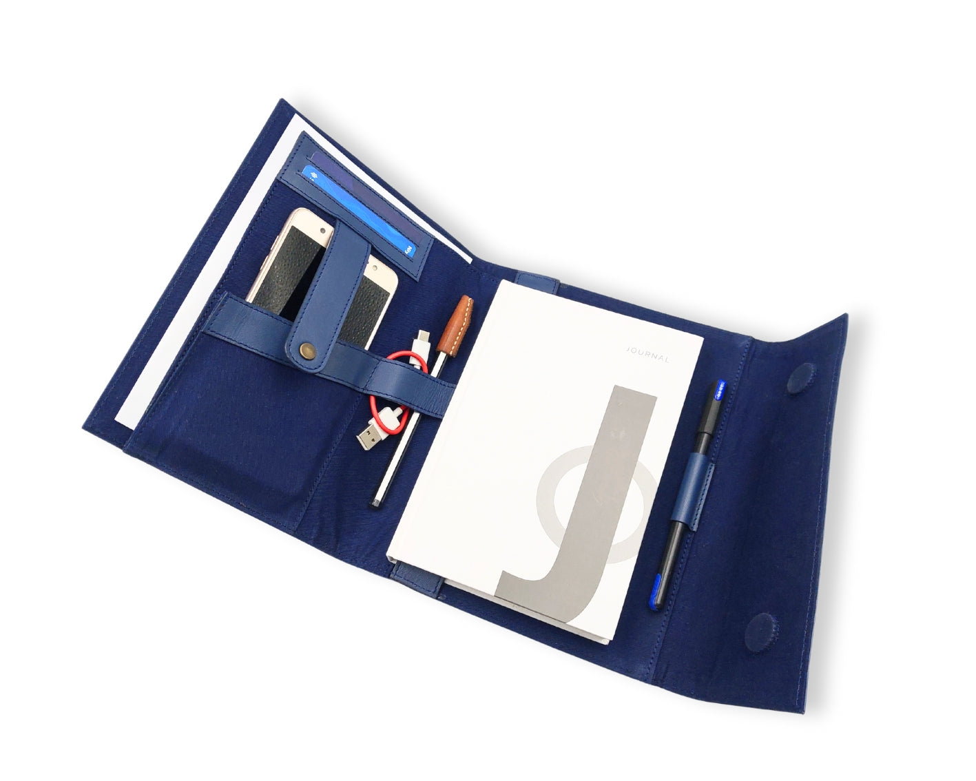 OrbitNote – Leather Diary with Organizer Pockets - Blue