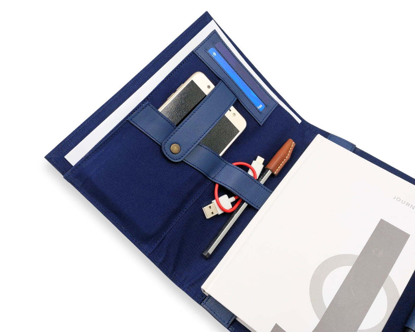 OrbitNote – Leather Diary with Organizer Pockets - Blue