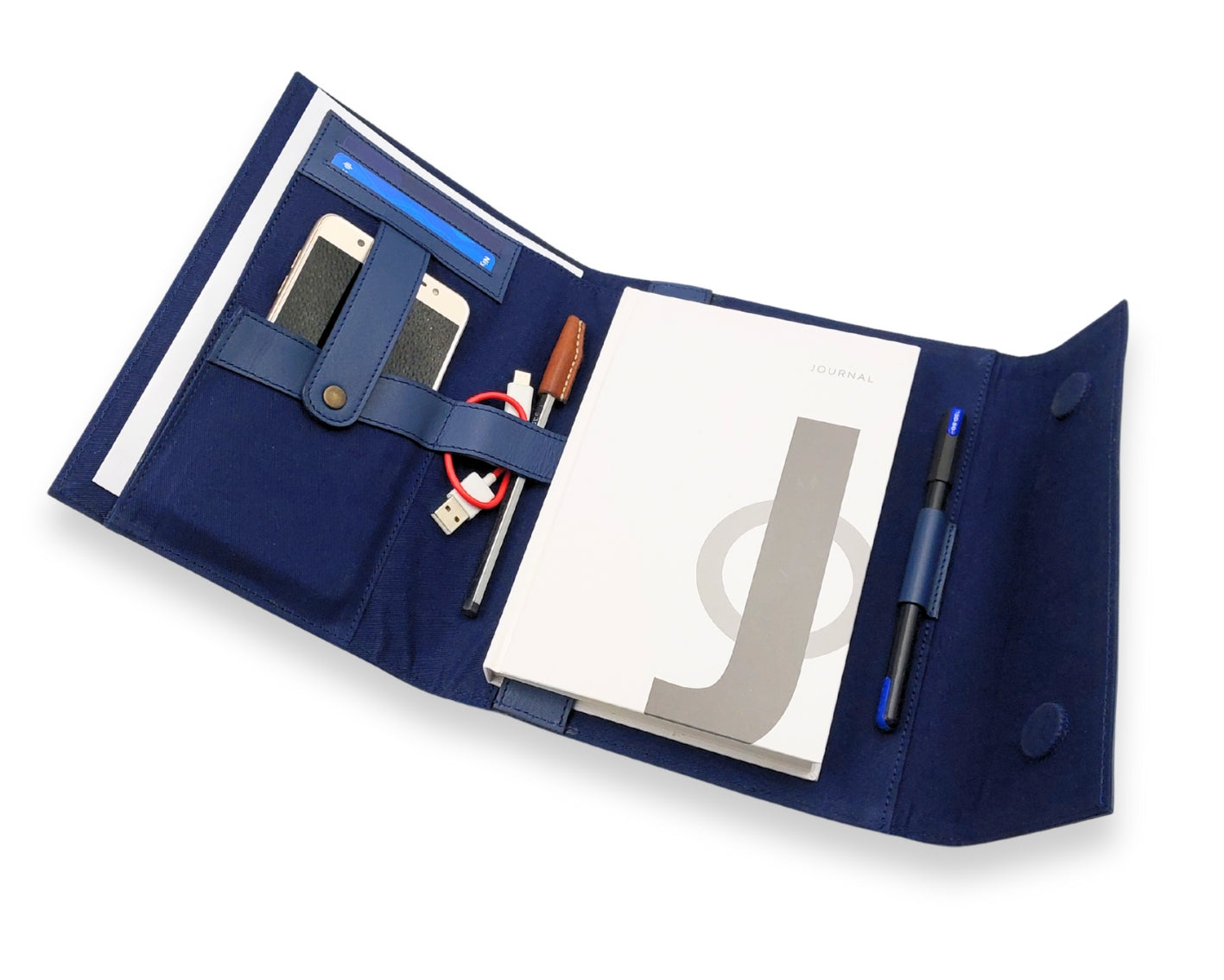 OrbitNote – Leather Diary with Organizer Pockets - Blue