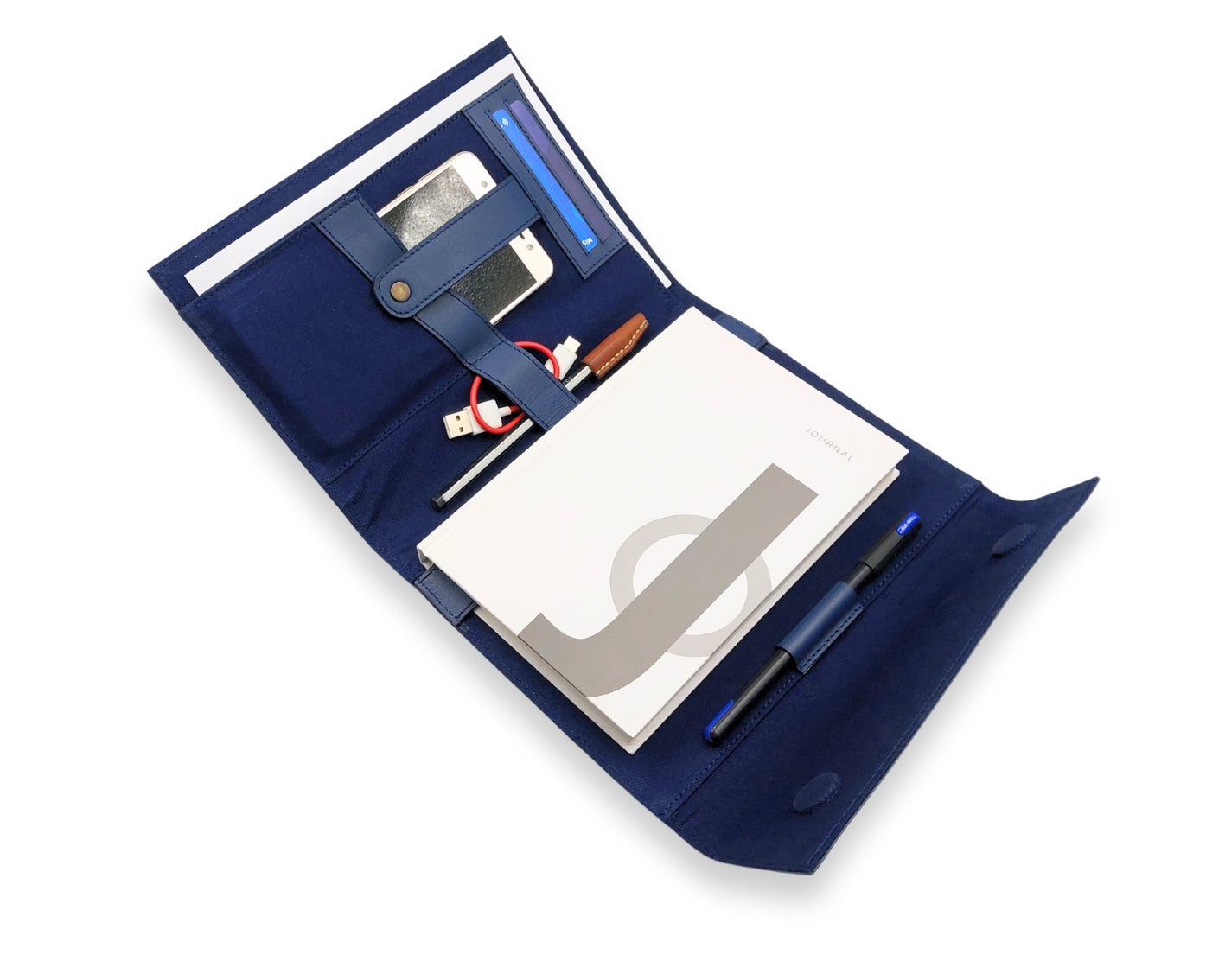 OrbitNote – Leather Diary with Organizer Pockets - Blue