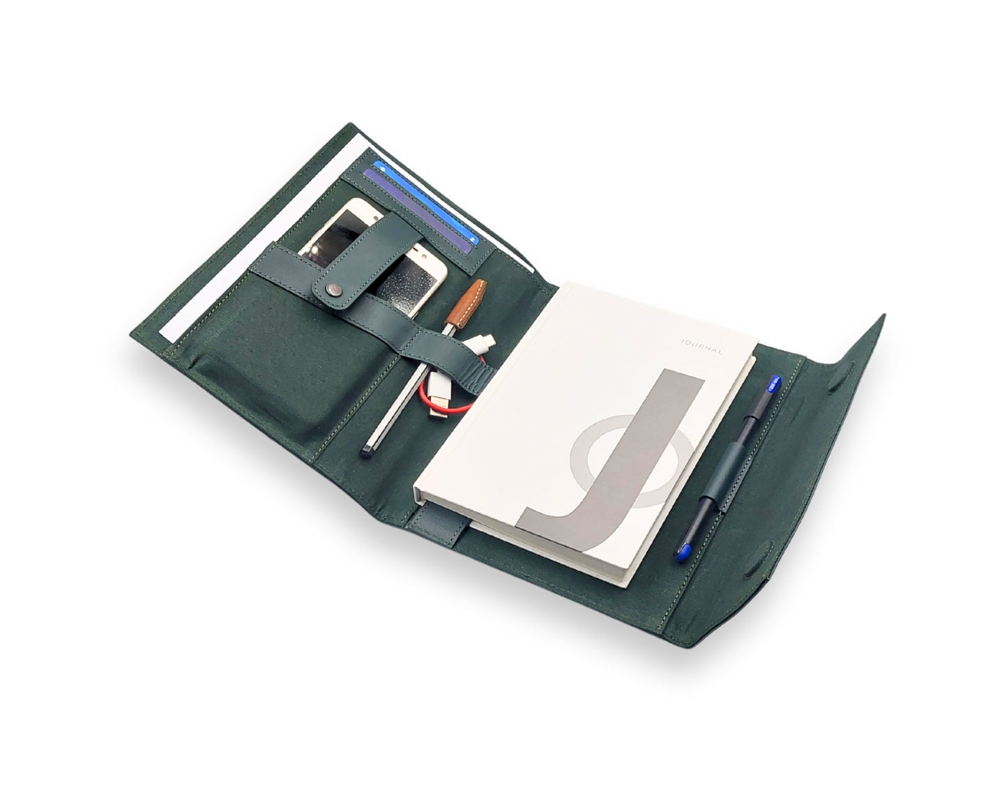 OrbitNote – Leather Diary with Organizer Pockets - Green