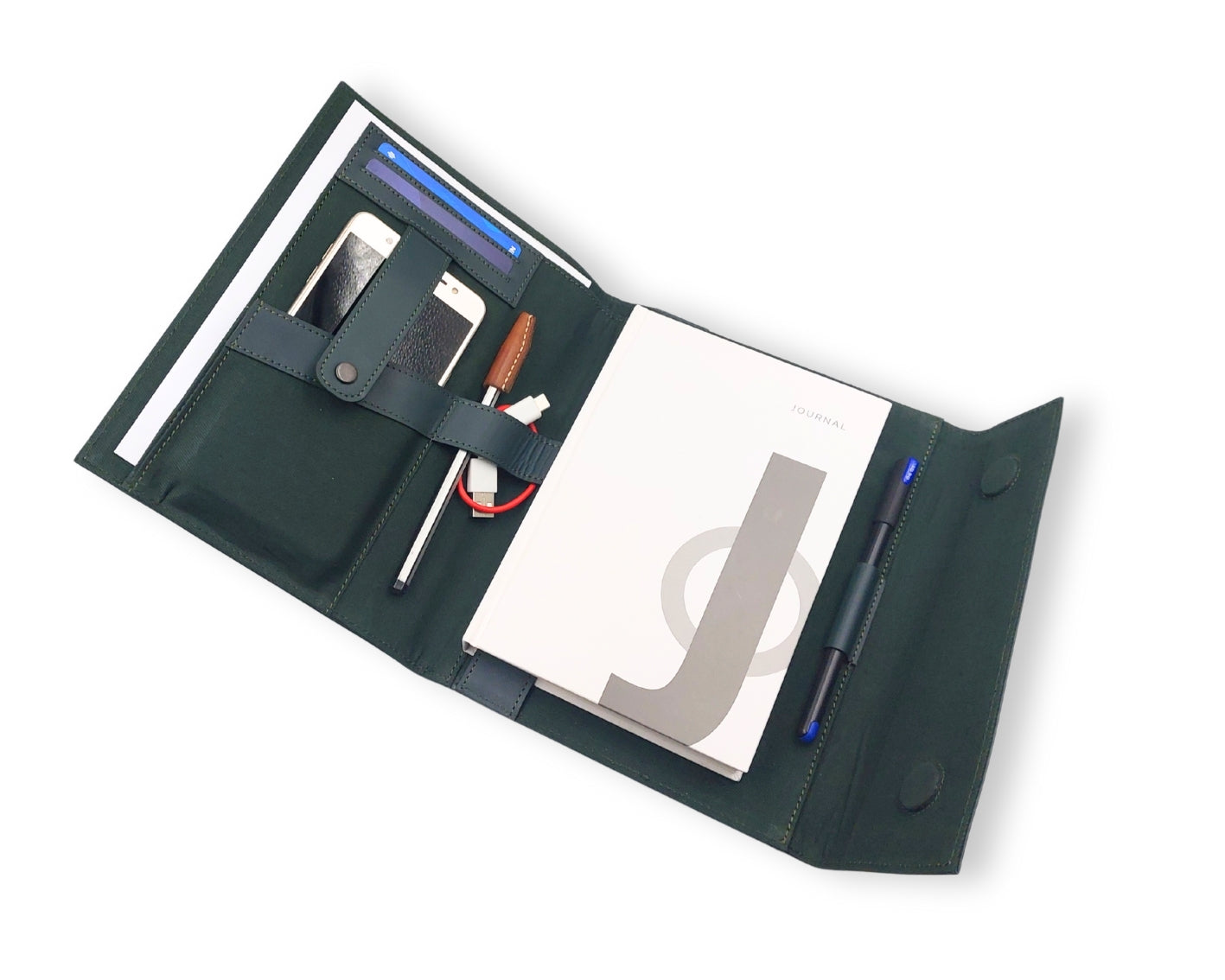 OrbitNote – Leather Diary with Organizer Pockets - Green