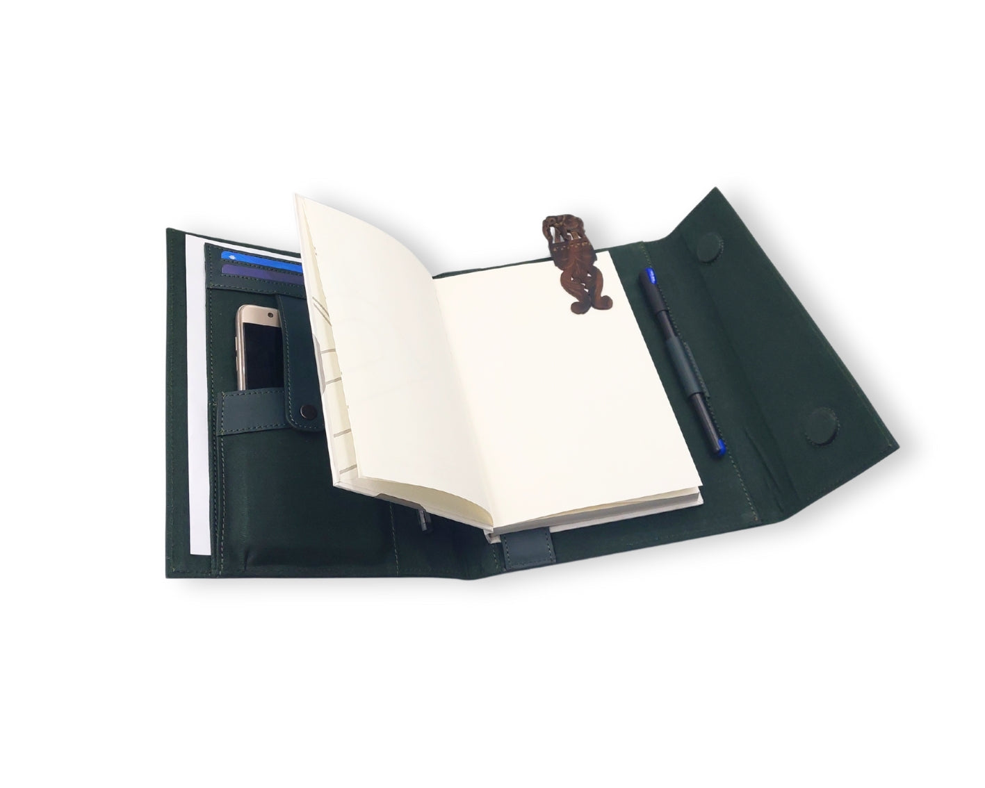 OrbitNote – Leather Diary with Organizer Pockets - Green