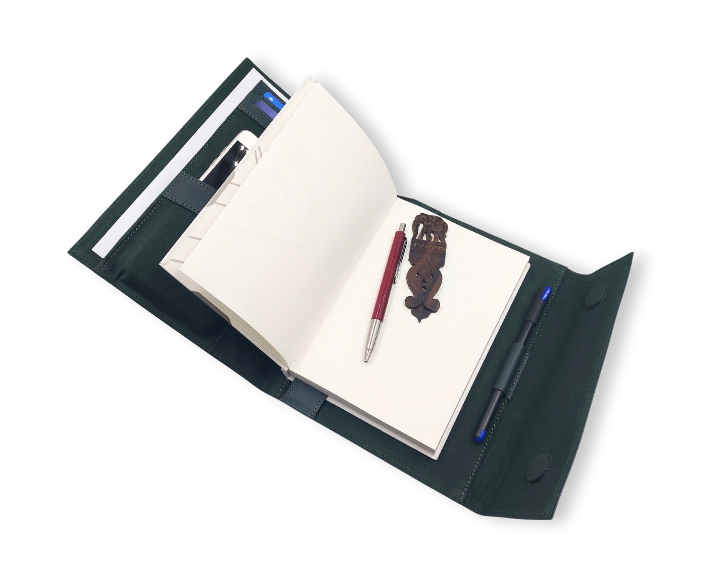 OrbitNote – Leather Diary with Organizer Pockets - Green