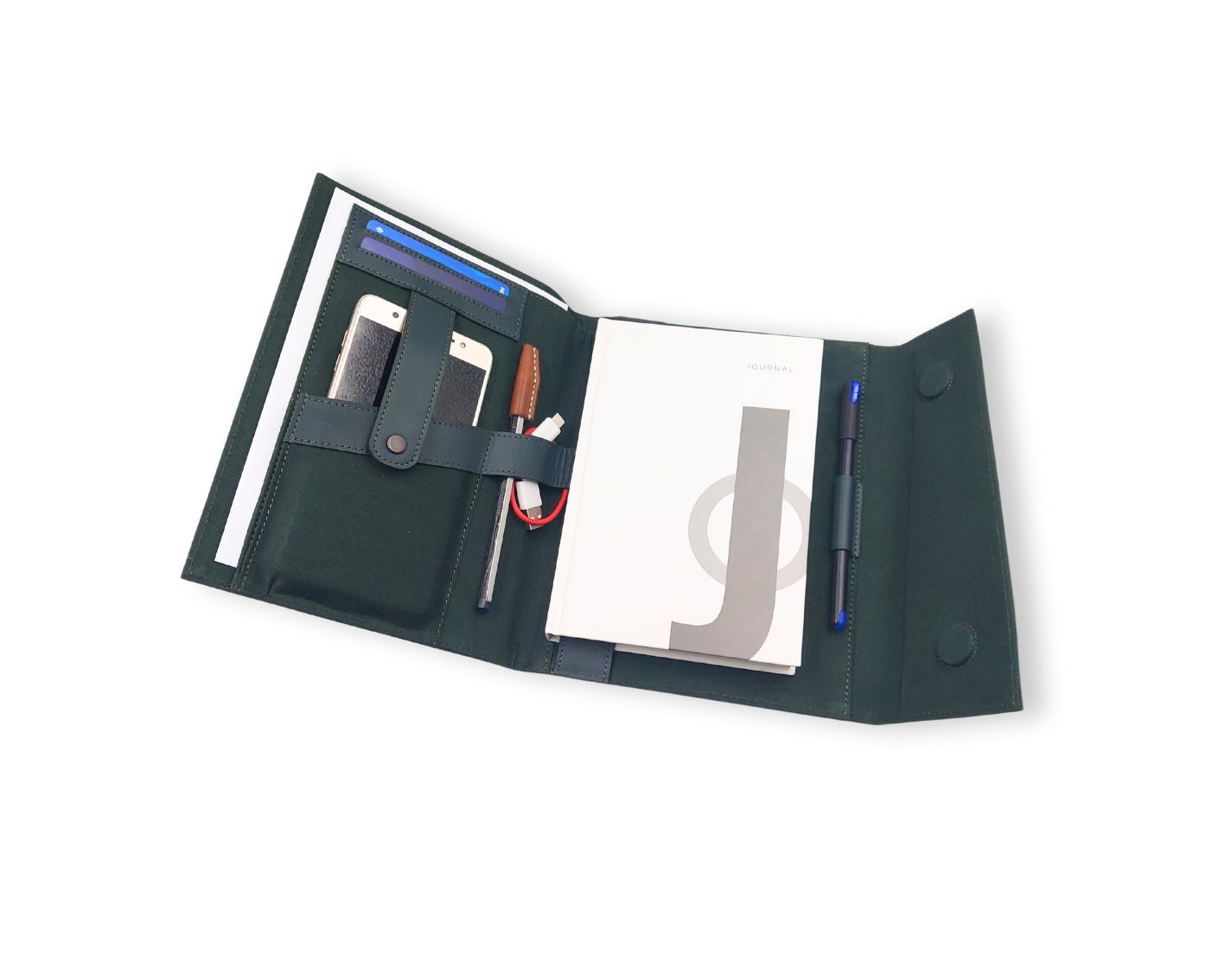 OrbitNote – Leather Diary with Organizer Pockets - Green