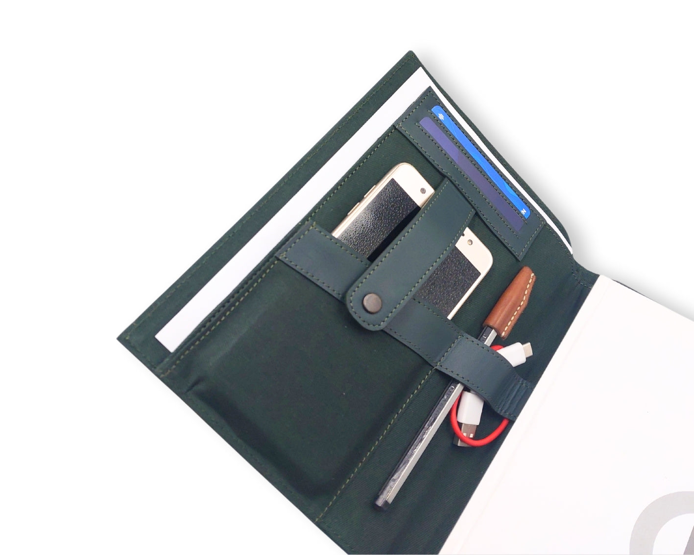 OrbitNote – Leather Diary with Organizer Pockets - Green