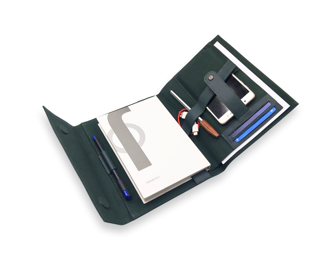 OrbitNote – Leather Diary with Organizer Pockets - Green