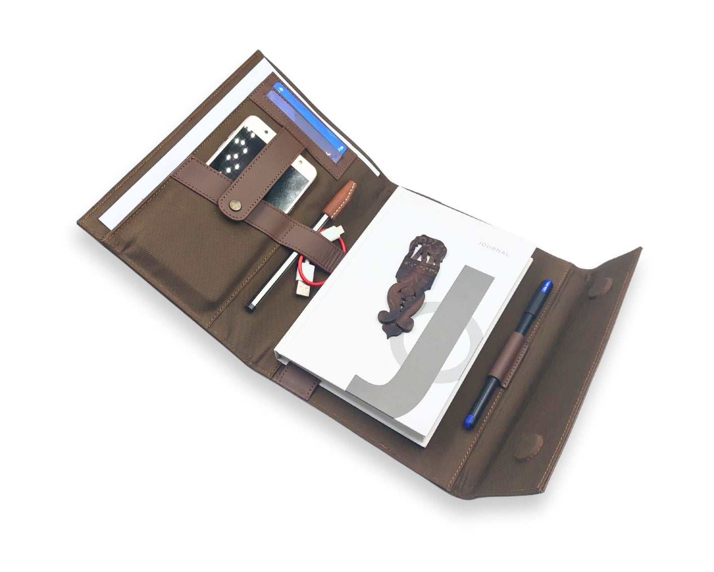 OrbitNote – Leather Diary with Organizer Pockets - Tan