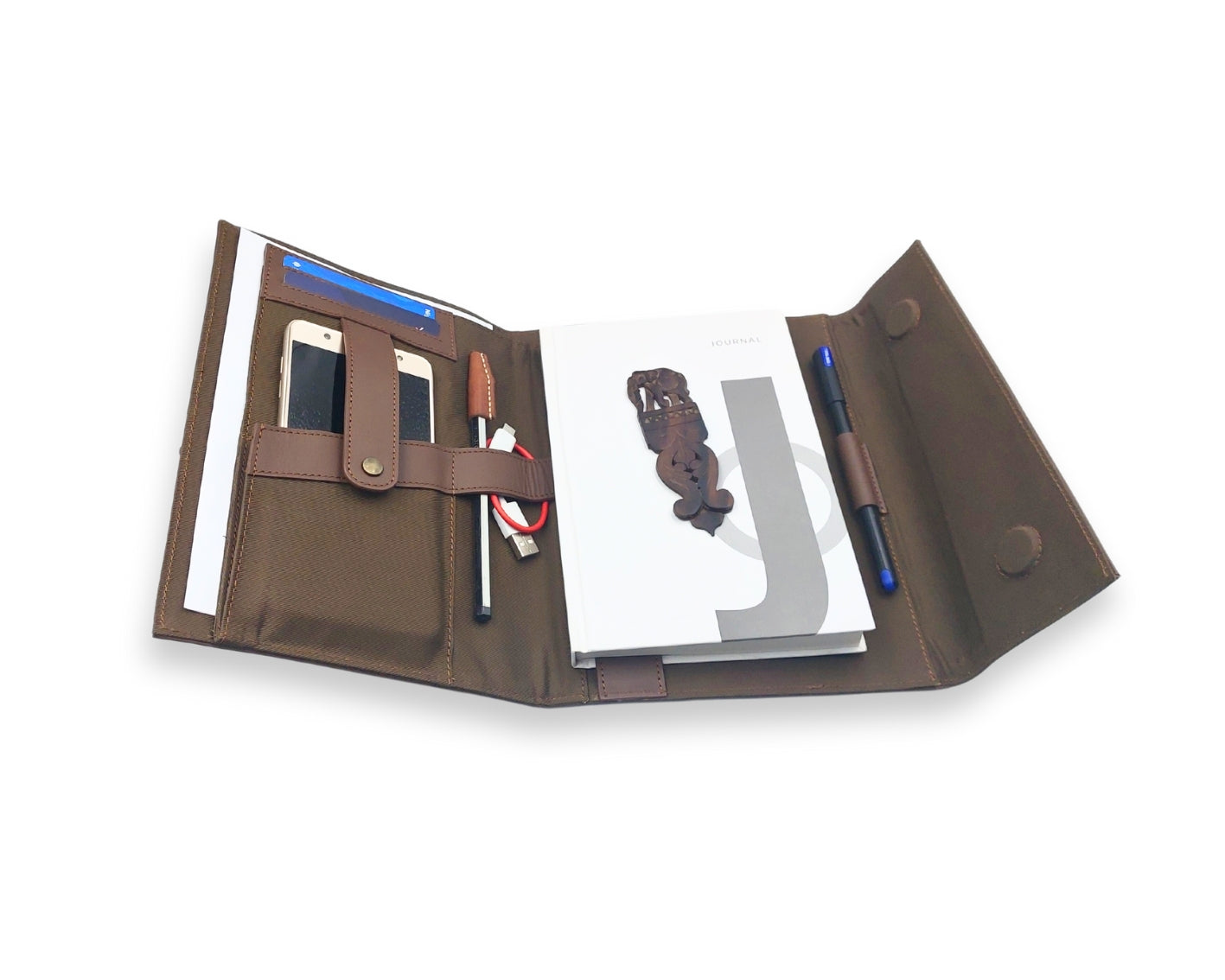 OrbitNote – Leather Diary with Organizer Pockets - Tan