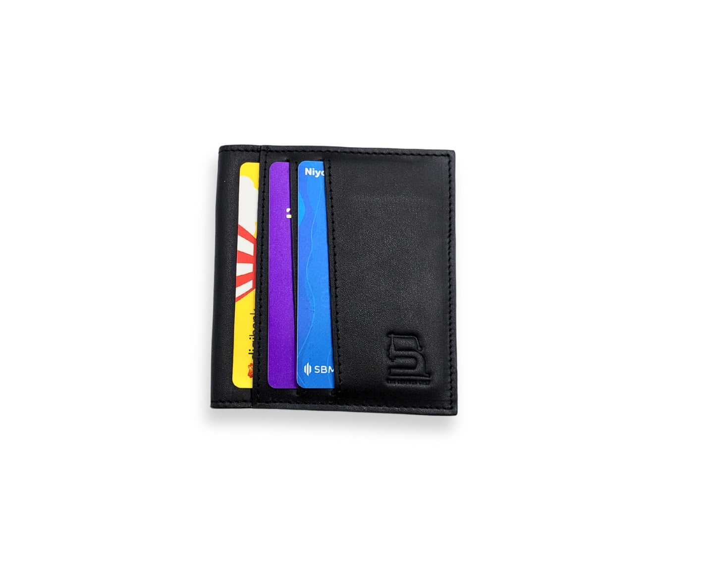 Slim Button Leather Bifold Wallet -Black– Compact Card Holder with Cash Compartment