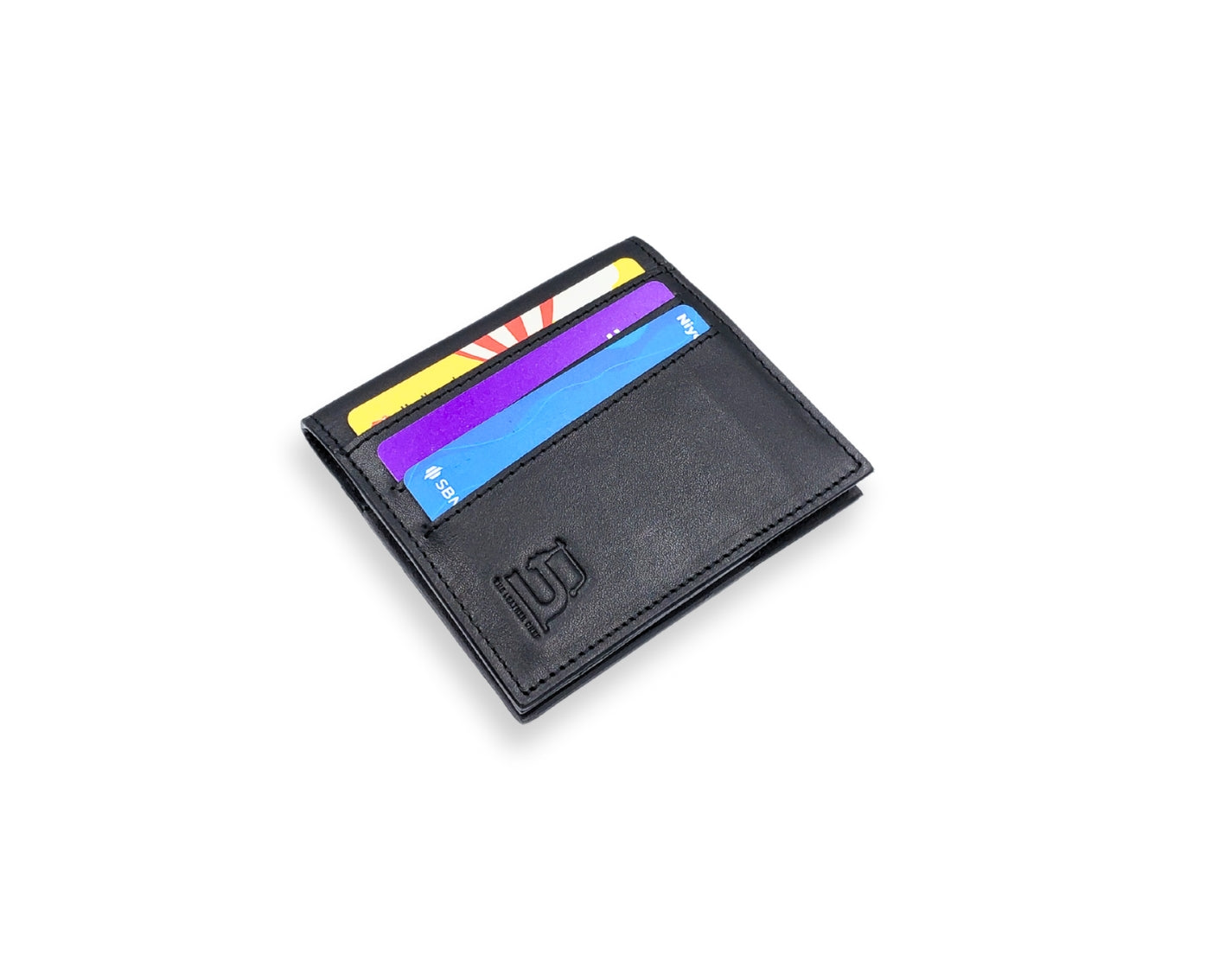 Slim Button Leather Bifold Wallet -Black– Compact Card Holder with Cash Compartment