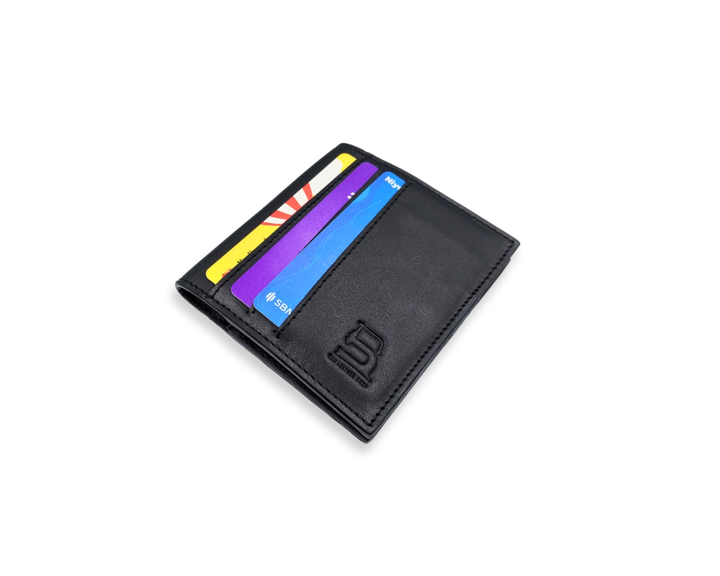 Slim Button Leather Bifold Wallet -Black– Compact Card Holder with Cash Compartment