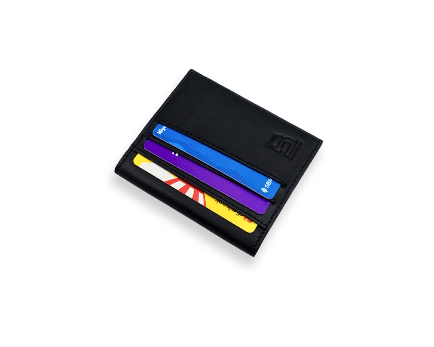 Slim Button Leather Bifold Wallet -Black– Compact Card Holder with Cash Compartment
