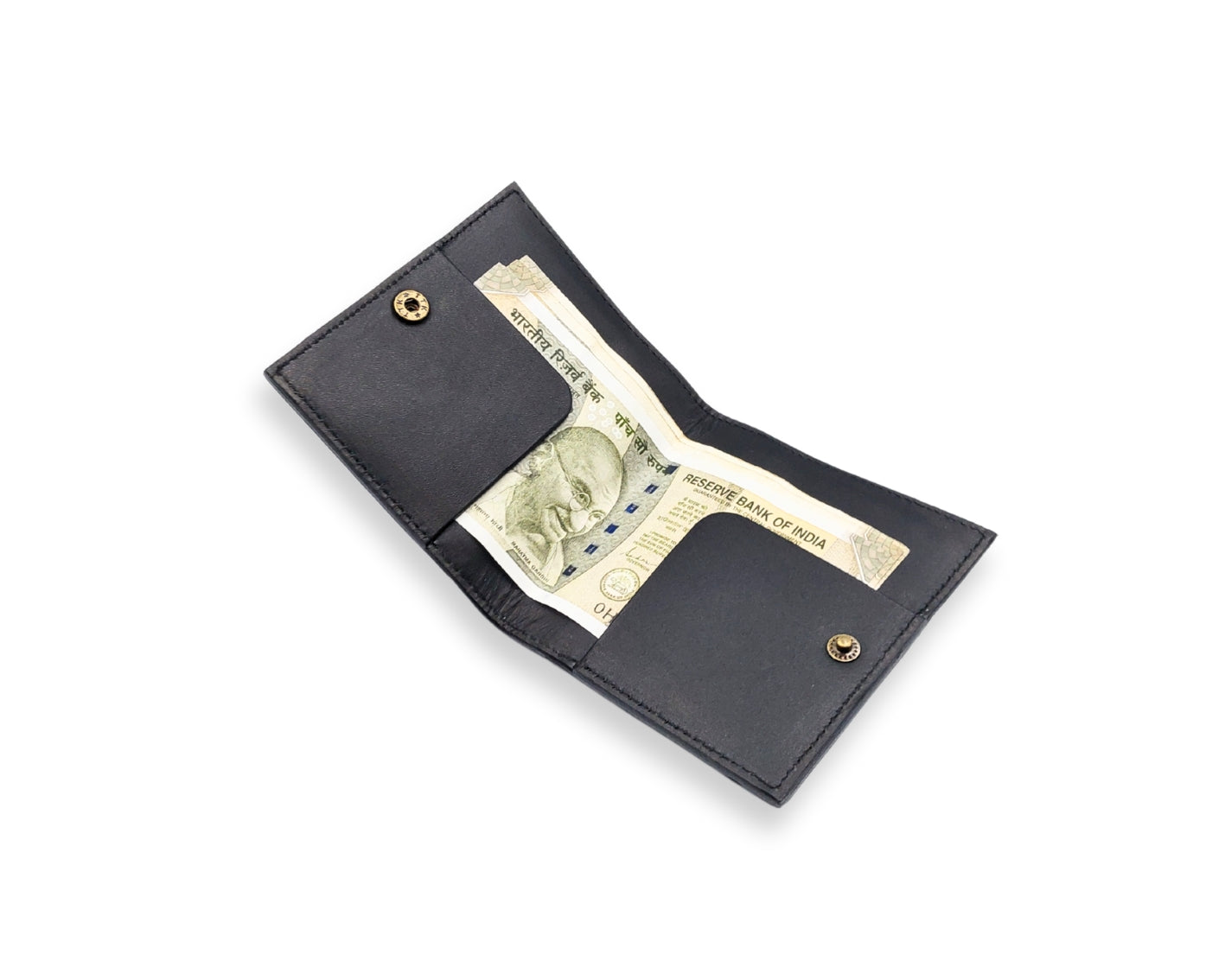 Slim Button Leather Bifold Wallet -Black– Compact Card Holder with Cash Compartment