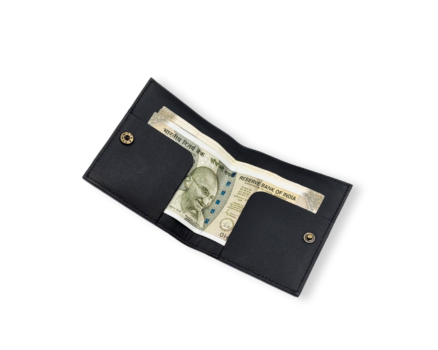 Slim Button Leather Bifold Wallet -Black– Compact Card Holder with Cash Compartment