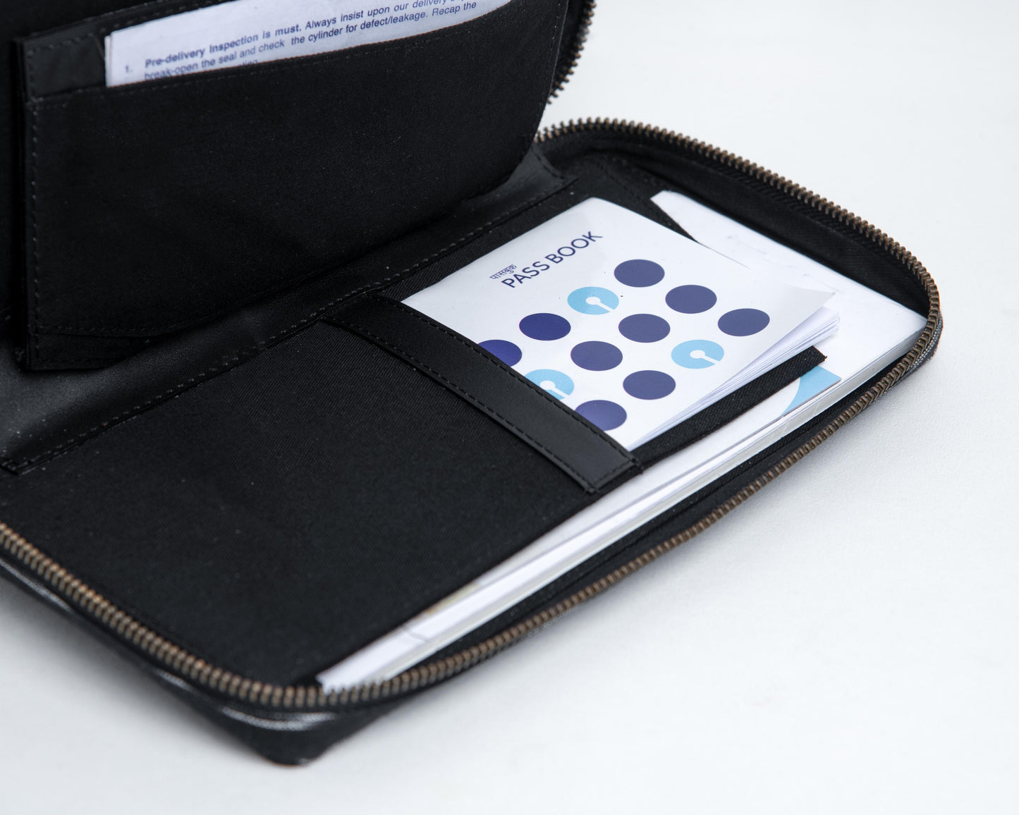 Bank Organiser - Black Ikat + Black Leather