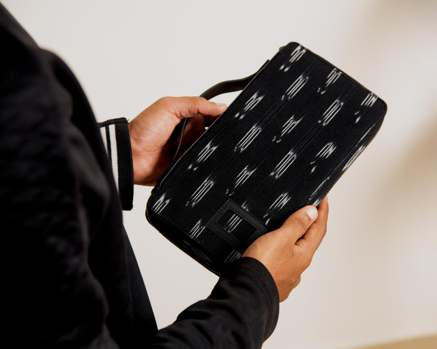 Bank Organiser - Black Ikat + Black Leather