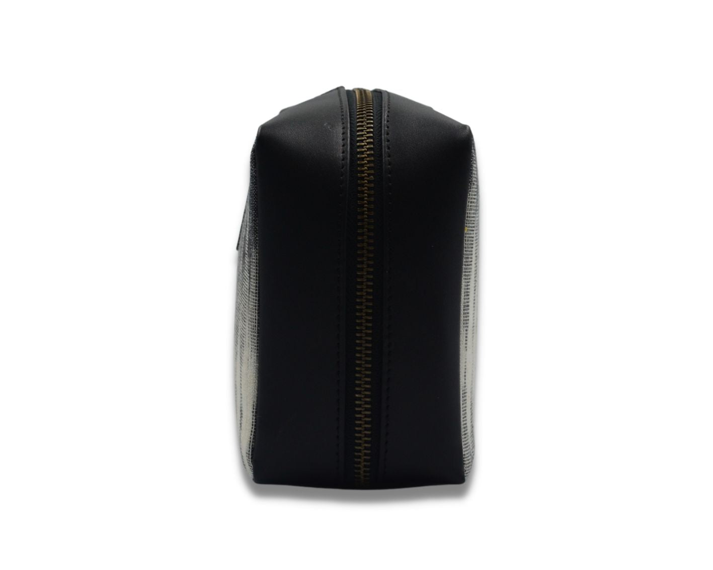 Tech Pouch - Cream & Black IKAT + Leather