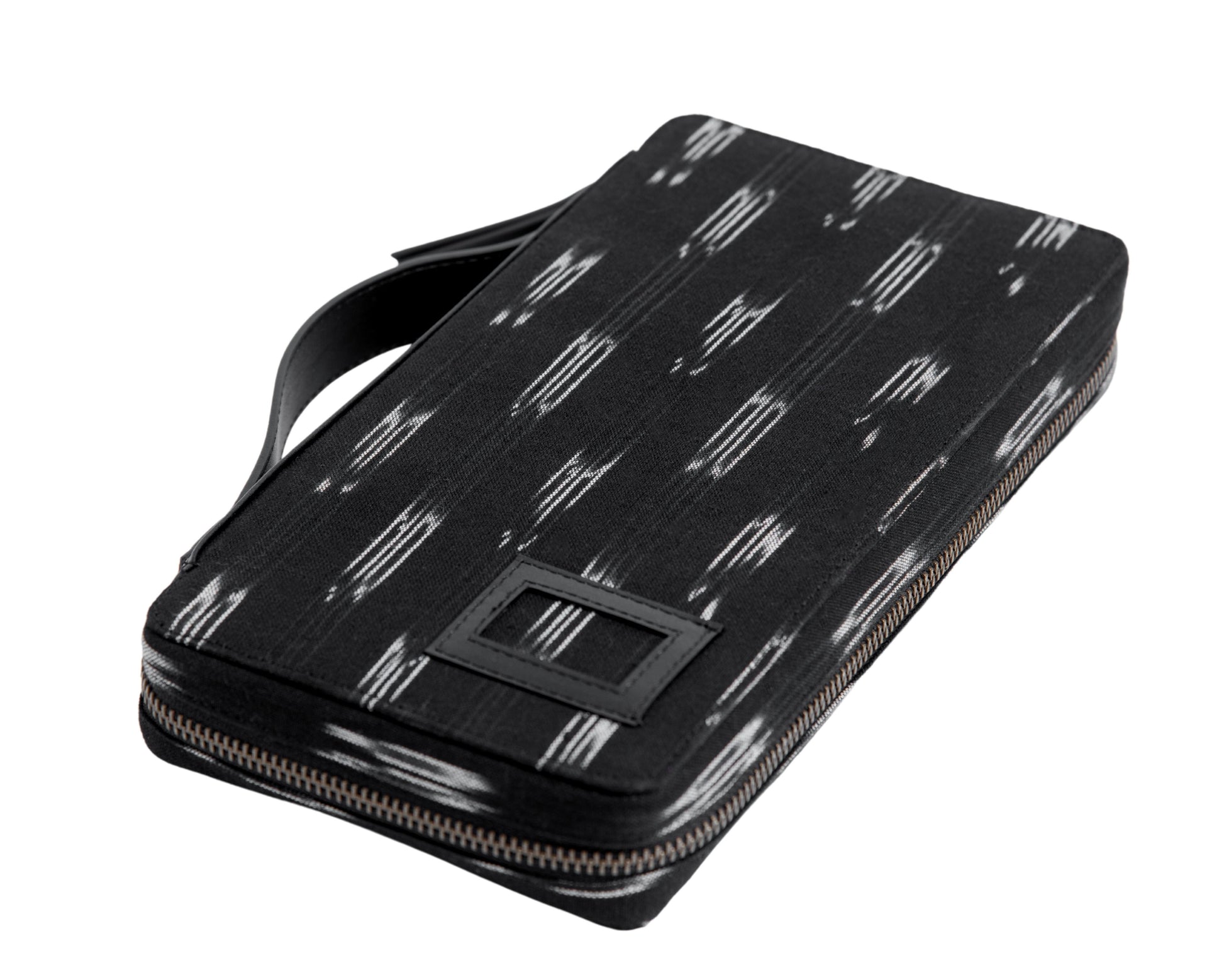 Bank Organiser - Black Ikkat + Leather