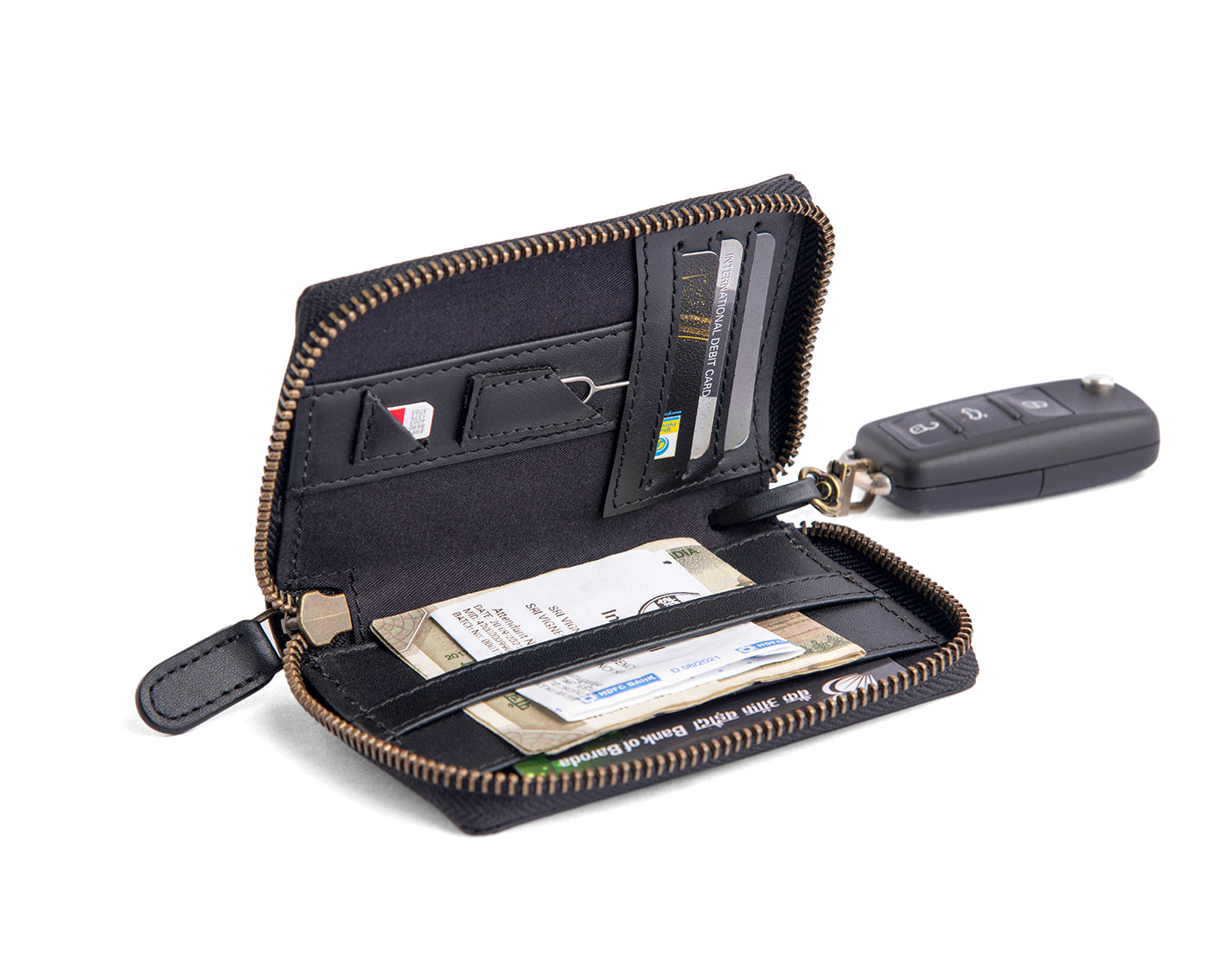 (Compact Zipper Wallet- Black + Mini Wallet - Black)