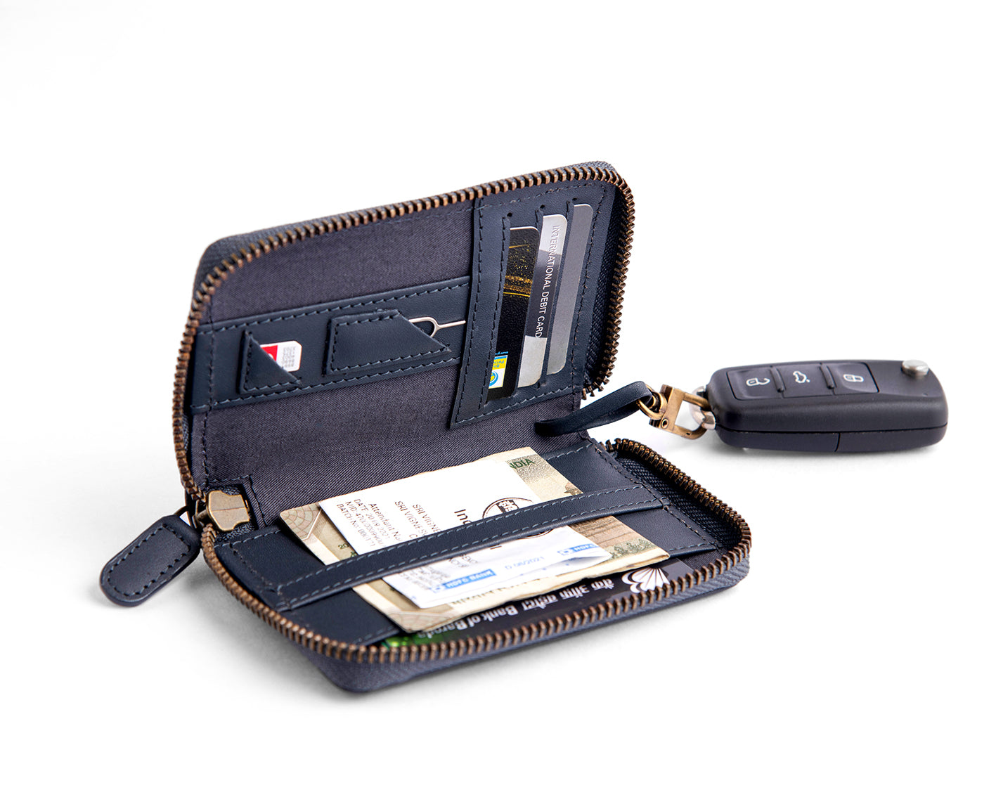 (Compact Zipper Wallet + Mini Wallet - Midnight Blue)