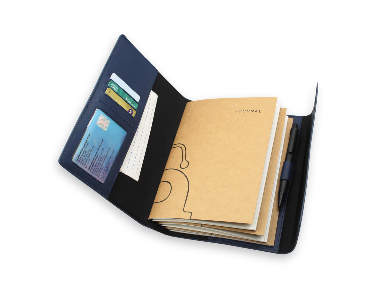 Trifold-Utility Journal with Pockets - Blue - A5 Size (With your Name Customisation)
