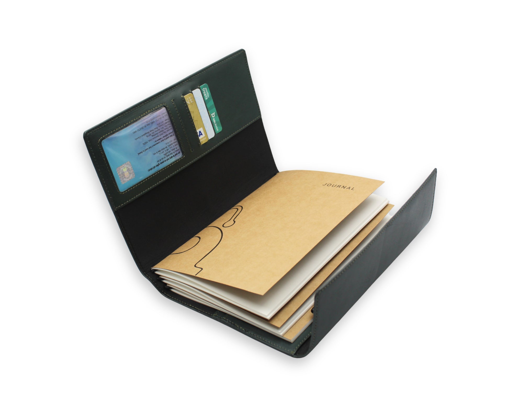 Trifold-Utility Journal with Pockets - Green (A5 Size)